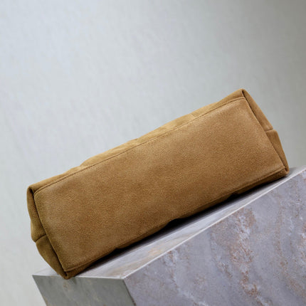 YSL 25S LOULOU PUFFER GM 35 IN TAN BROWN SUEDE GOLD HARDWRE