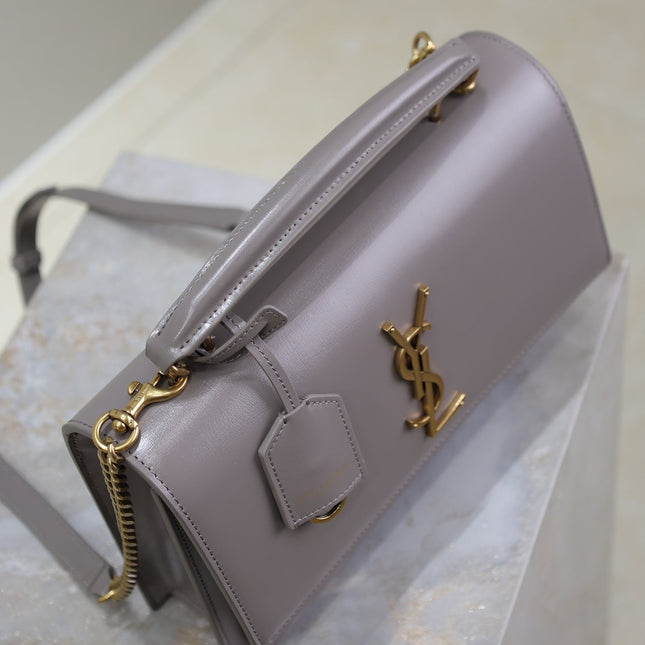 YSL 25S SUNSET MM 25 IN GRAYISH PURPLE CALFSKIN GOLD HARDWRE