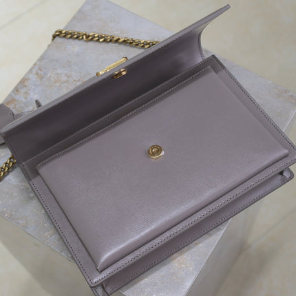 YSL 25S SUNSET MM 25 IN GRAYISH PURPLE CALFSKIN GOLD HARDWRE