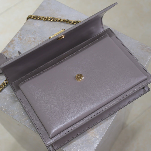 YSL 25S SUNSET MM 25 IN GRAYISH PURPLE CALFSKIN GOLD HARDWRE
