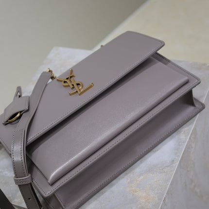 YSL 25S SUNSET MM 25 IN GRAYISH PURPLE CALFSKIN GOLD HARDWRE