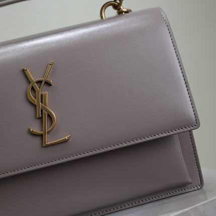 YSL 25S SUNSET MM 25 IN GRAYISH PURPLE CALFSKIN GOLD HARDWRE