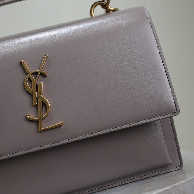 YSL 25S SUNSET MM 25 IN GRAYISH PURPLE CALFSKIN GOLD HARDWRE