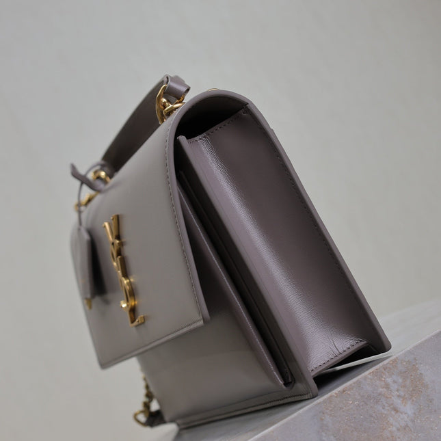 YSL 25S SUNSET MM 25 IN GRAYISH PURPLE CALFSKIN GOLD HARDWRE