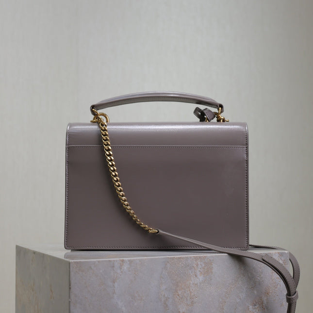 YSL 25S SUNSET MM 25 IN GRAYISH PURPLE CALFSKIN GOLD HARDWRE