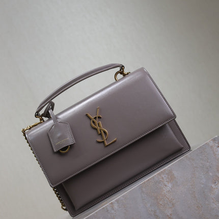 YSL 25S SUNSET MM 25 IN GRAYISH PURPLE CALFSKIN GOLD HARDWRE