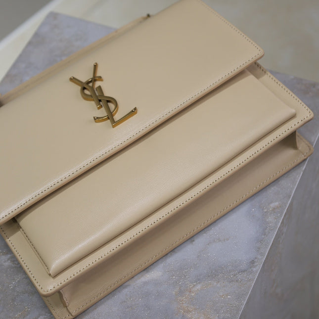 YSL 25S SUNSET MM 25 IN NUDE CALFSKIN GOLD HARDWRE