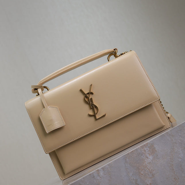 YSL 25S SUNSET MM 25 IN NUDE CALFSKIN GOLD HARDWRE