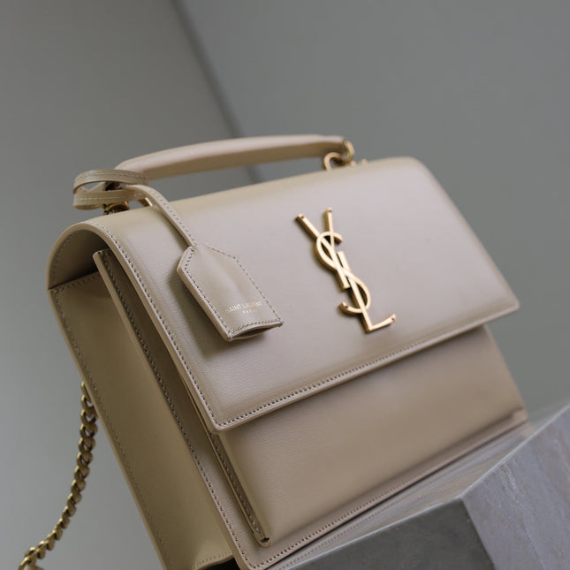 YSL 25S SUNSET MM 25 IN NUDE CALFSKIN GOLD HARDWRE