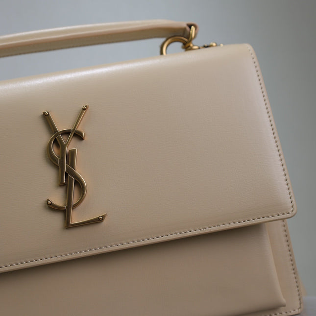 YSL 25S SUNSET MM 25 IN NUDE CALFSKIN GOLD HARDWRE