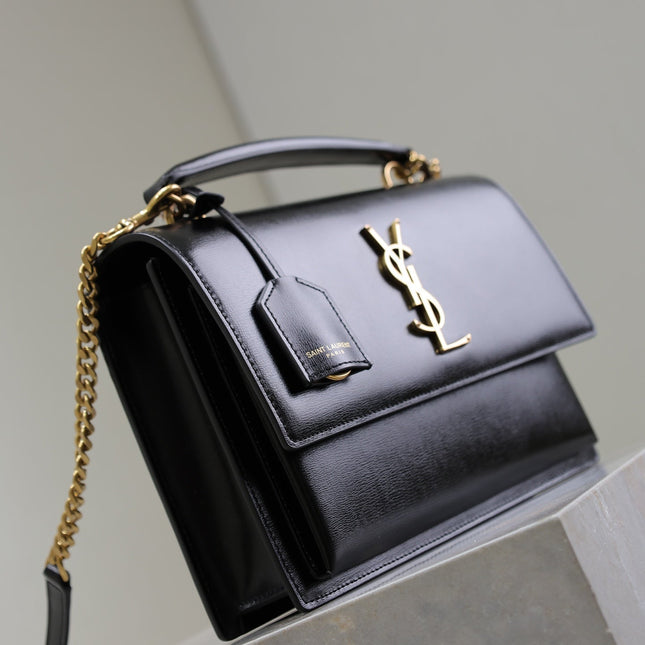 YSL 25S SUNSET MM 25 IN BLACK CALFSKIN GOLD HARDWRE
