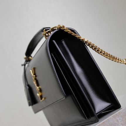 YSL 25S SUNSET MM 25 IN BLACK CALFSKIN GOLD HARDWRE