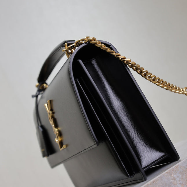 YSL 25S SUNSET MM 25 IN BLACK CALFSKIN GOLD HARDWRE