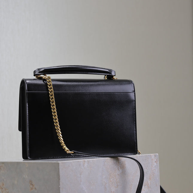 YSL 25S SUNSET MM 25 IN BLACK CALFSKIN AND CARAMEL SUEDE GOLD HARDWRE