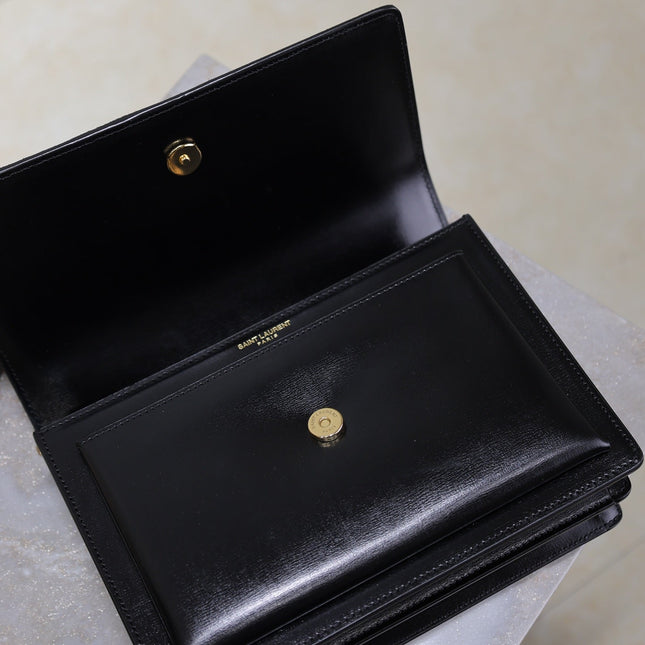 YSL 25S SUNSET BAG 22 IN BLACK CALFSKIN AND SUEDE GOLD HARDWRE