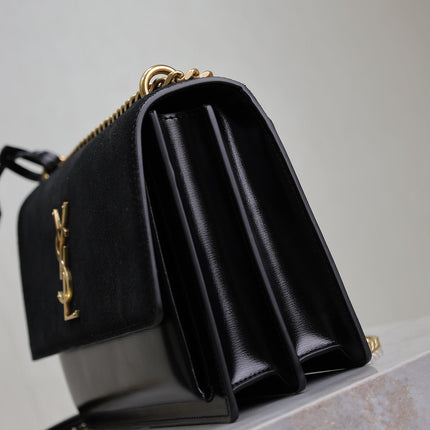 YSL 25S SUNSET BAG 22 IN BLACK CALFSKIN AND SUEDE GOLD HARDWRE