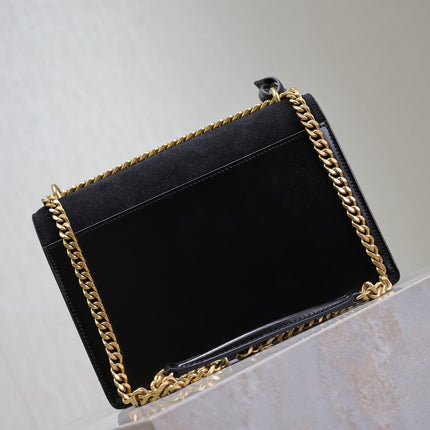 YSL 25S SUNSET BAG 22 IN BLACK CALFSKIN AND SUEDE GOLD HARDWRE