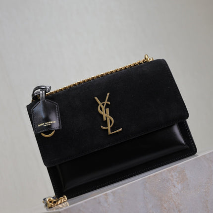 YSL 25S SUNSET BAG 22 IN BLACK CALFSKIN AND SUEDE GOLD HARDWRE