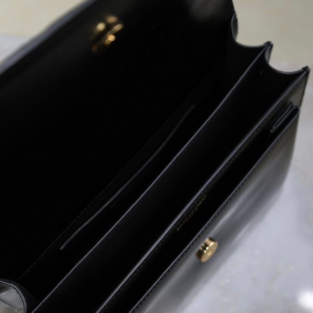 YSL 25S SUNSET BAG 22 IN BLACK CALFSKIN AND SUEDE GOLD HARDWRE