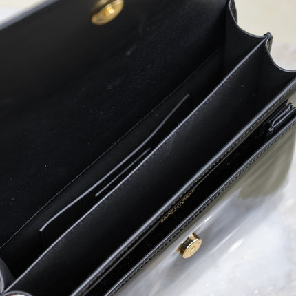 YSL 25S SUNSET MEDIUM 22 IN BLACK SHINY CALFSKIN GOLD HARDWRE