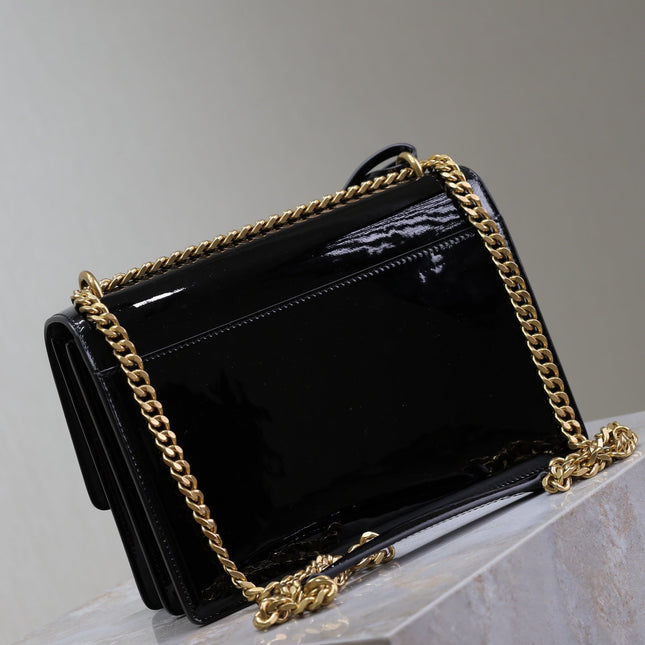 YSL 25S SUNSET MEDIUM 22 IN BLACK SHINY CALFSKIN GOLD HARDWRE