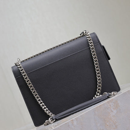 YSL 25S SUNSET MEDIUM 22 IN BLACK GRAINED CALFSKIN SILVER HARDWRE