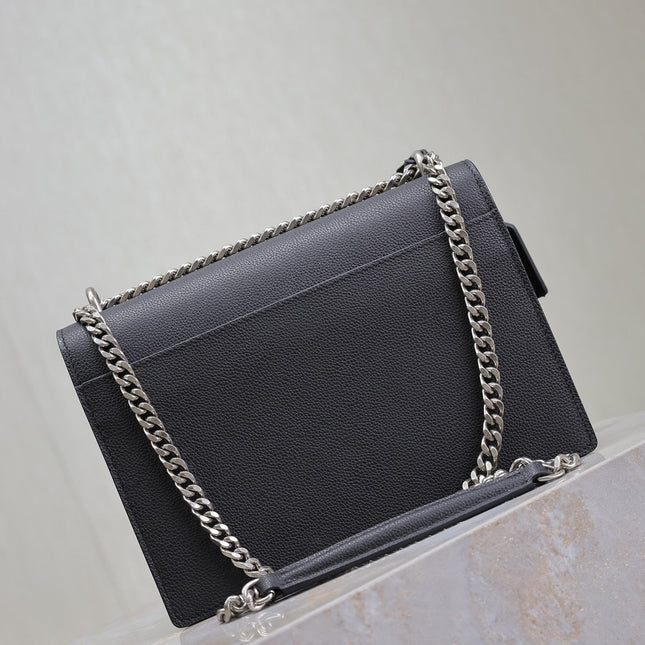 YSL 25S SUNSET MEDIUM 22 IN BLACK GRAINED CALFSKIN SILVER HARDWRE