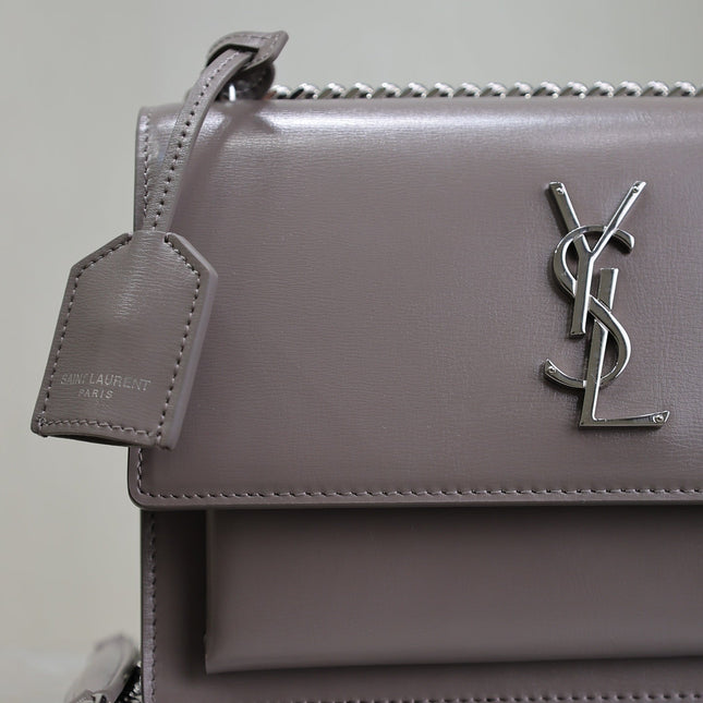YSL 25S SUNSET BAG 22 IN DARK PURPLE CALFSKIN SILVER HARDWRE