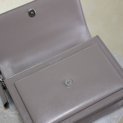 YSL 25S SUNSET BAG 22 IN DARK PURPLE CALFSKIN SILVER HARDWRE