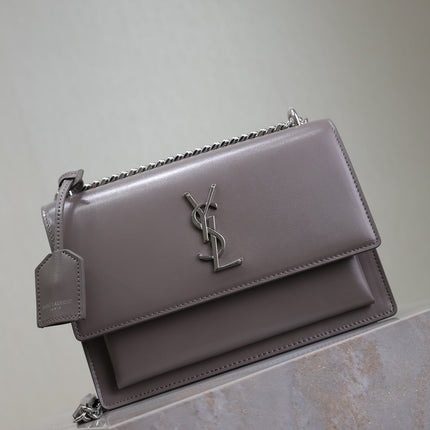 YSL 25S SUNSET BAG 22 IN DARK PURPLE CALFSKIN SILVER HARDWRE