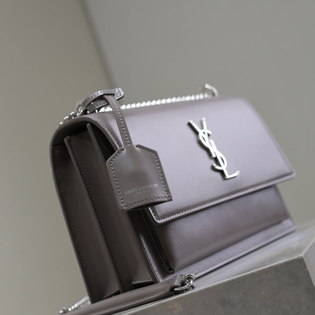 YSL 25S SUNSET BAG 22 IN DARK PURPLE CALFSKIN SILVER HARDWRE