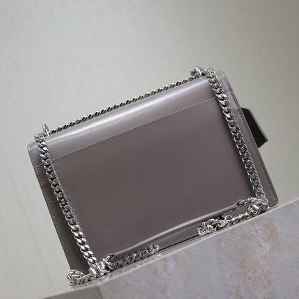 YSL 25S SUNSET BAG 22 IN DARK PURPLE CALFSKIN SILVER HARDWRE