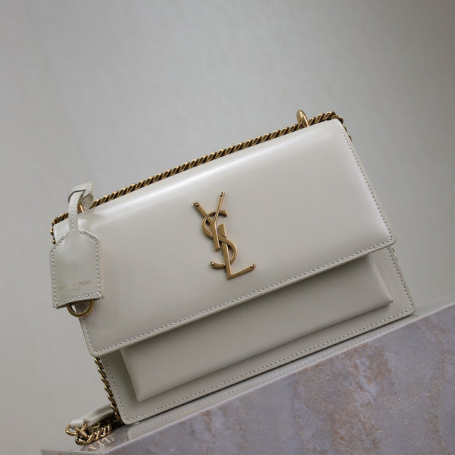 YSL 25S SUNSET BAG 22 IN IVORY CALFSKIN GOLD HARDWRE