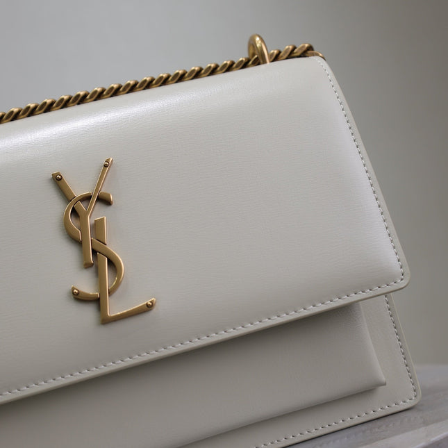YSL 25S SUNSET BAG 22 IN IVORY CALFSKIN GOLD HARDWRE