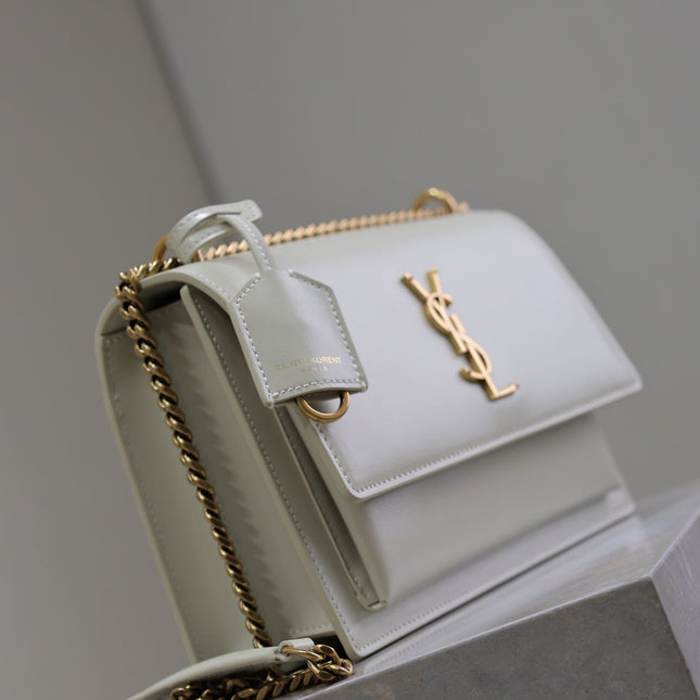 YSL 25S SUNSET BAG 22 IN IVORY CALFSKIN GOLD HARDWRE