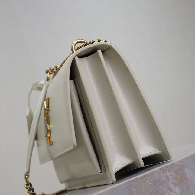 YSL 25S SUNSET BAG 22 IN IVORY CALFSKIN GOLD HARDWRE
