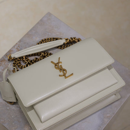 YSL 25S SUNSET BAG 22 IN IVORY CALFSKIN GOLD HARDWRE