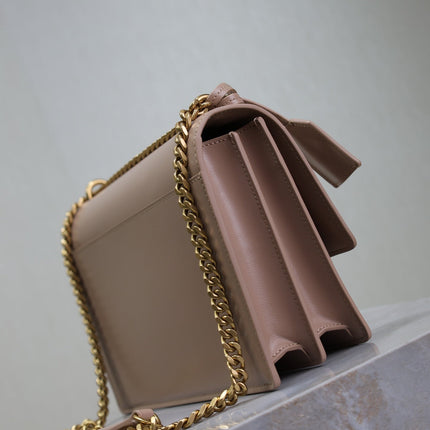 YSL 25S SUNSET BAG 22 IN WARM TAUPE PINK CALFSKIN GOLD HARDWRE