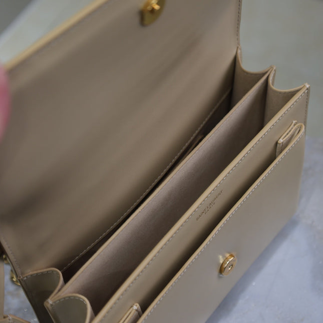 YSL 25S SUNSET BAG 22 IN NUDE CALFSKIN GOLD HARDWRE