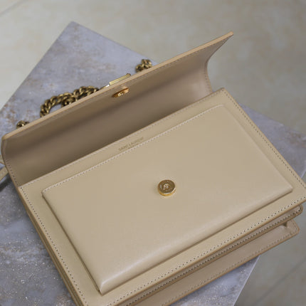 YSL 25S SUNSET BAG 22 IN NUDE CALFSKIN GOLD HARDWRE