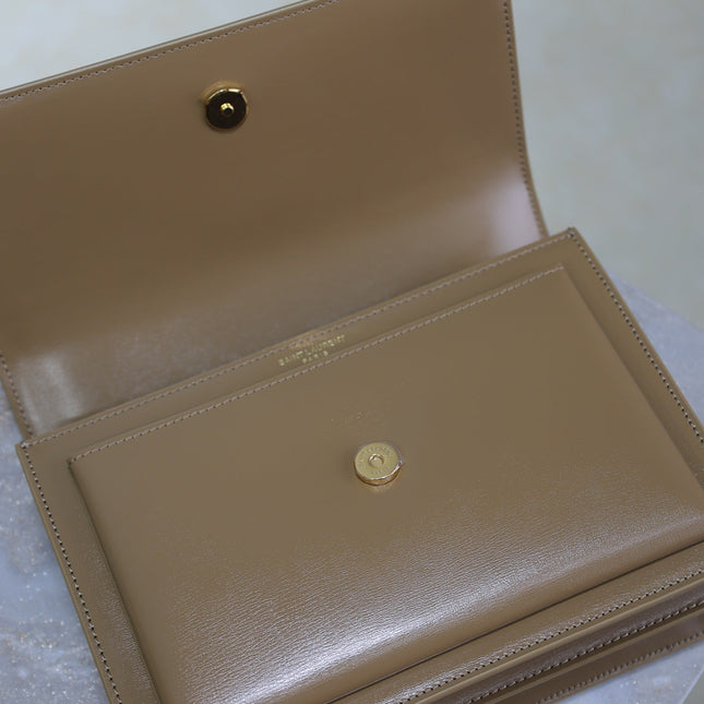YSL 25S SUNSET BAG 22 IN BROWN CALFSKIN GOLD HARDWRE