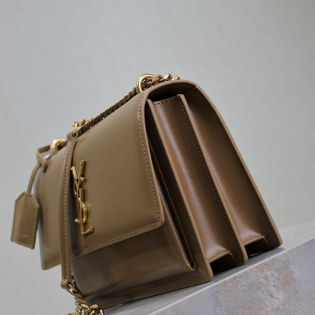YSL 25S SUNSET BAG 22 IN BROWN CALFSKIN GOLD HARDWRE