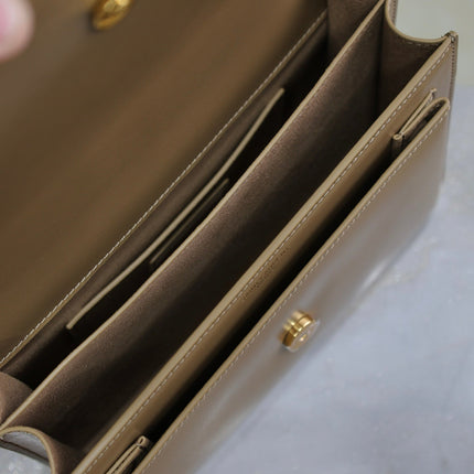 YSL 25S SUNSET BAG 22 IN BROWN CALFSKIN GOLD HARDWRE