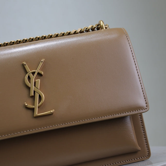 YSL 25S SUNSET BAG 22 IN BROWN CALFSKIN GOLD HARDWRE
