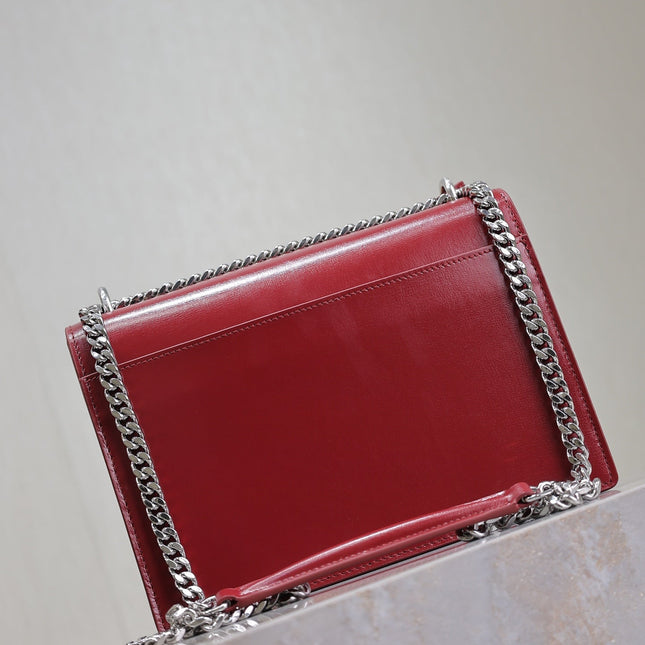 YSL 25S SUNSET BAG 22 IN CRIMSON RED CALFSKIN SILVER HARDWRE