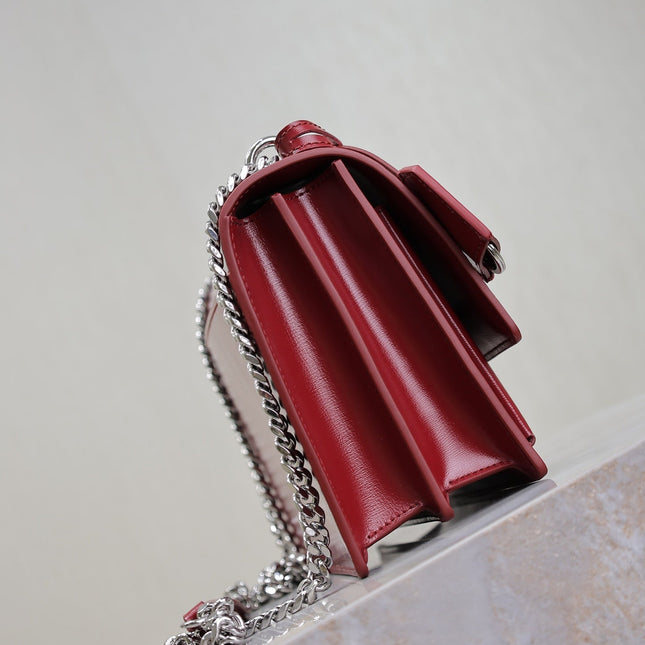 YSL 25S SUNSET BAG 22 IN CRIMSON RED CALFSKIN SILVER HARDWRE