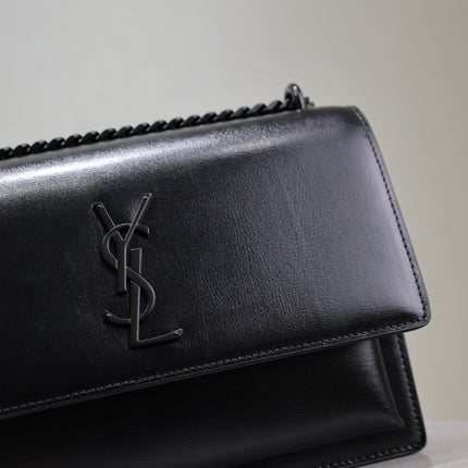 YSL 25S SUNSET BAG 22 IN BLACK CALFSKIN BLACK HARDWRE