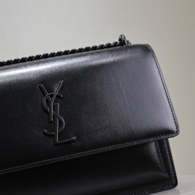 YSL 25S SUNSET BAG 22 IN BLACK CALFSKIN BLACK HARDWRE