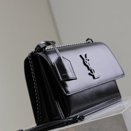 YSL 25S SUNSET BAG 22 IN BLACK CALFSKIN BLACK HARDWRE