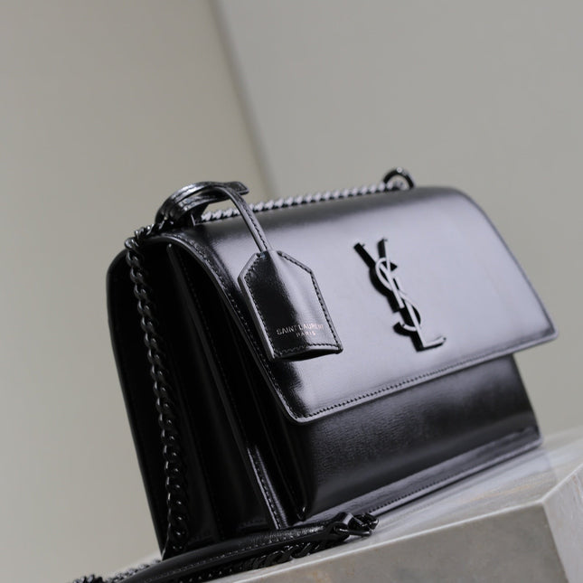 YSL 25S SUNSET BAG 22 IN BLACK CALFSKIN BLACK HARDWRE